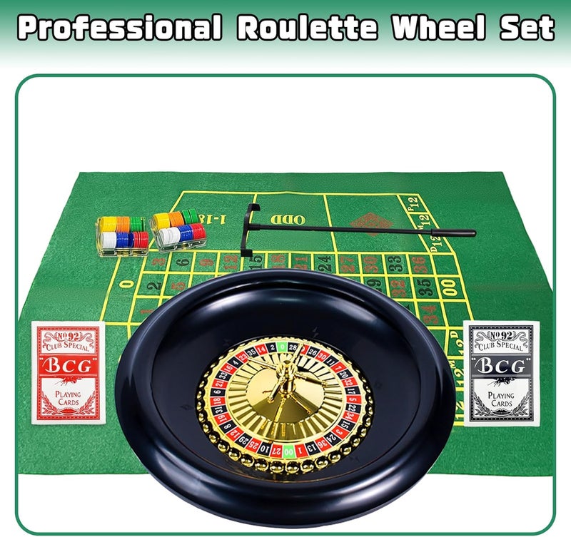 IIDEA 16 Inch Professional Roulette Wheel Set Gambling Wheel with 120 Chips,2 Decks of Cards,Reversible Game Table Mat, Rake and Balls,Casino Games Suitable for Roulette and Texas Hold'em - Image 4